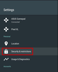 Меню Security & Restrictions первая версия