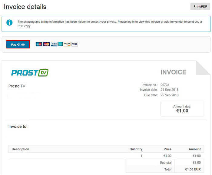 Email с PayPal Invoice